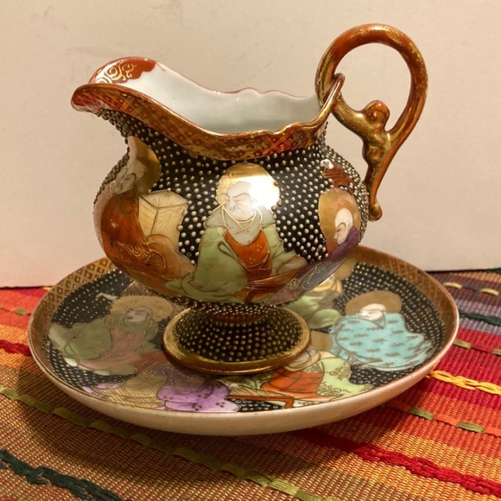 Vintage  stunning detailed Japanese Satsuma creamer with matching plate